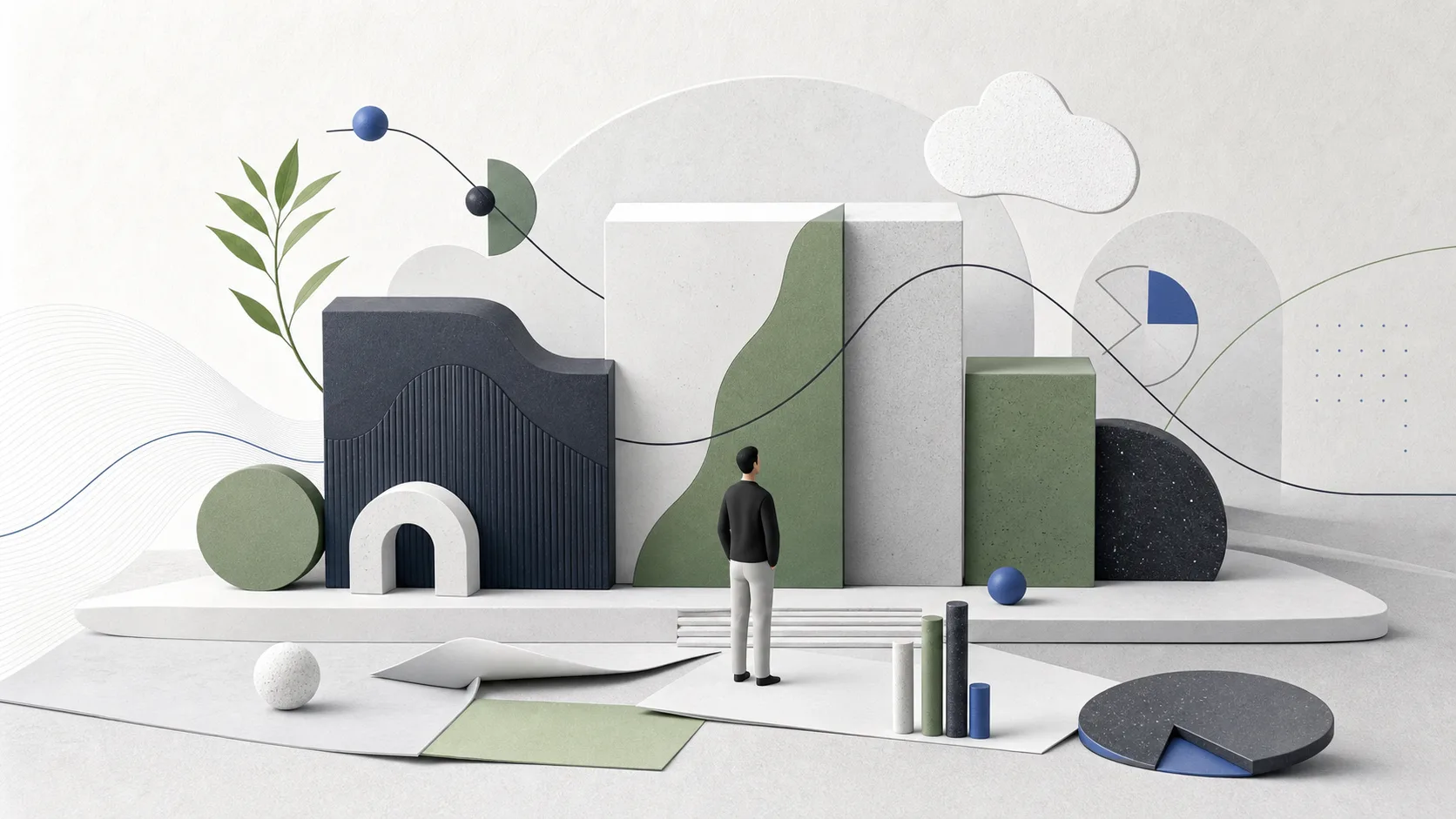 Abstract blocks and chart forms representing a SaaS revenue dashboard for indie founders